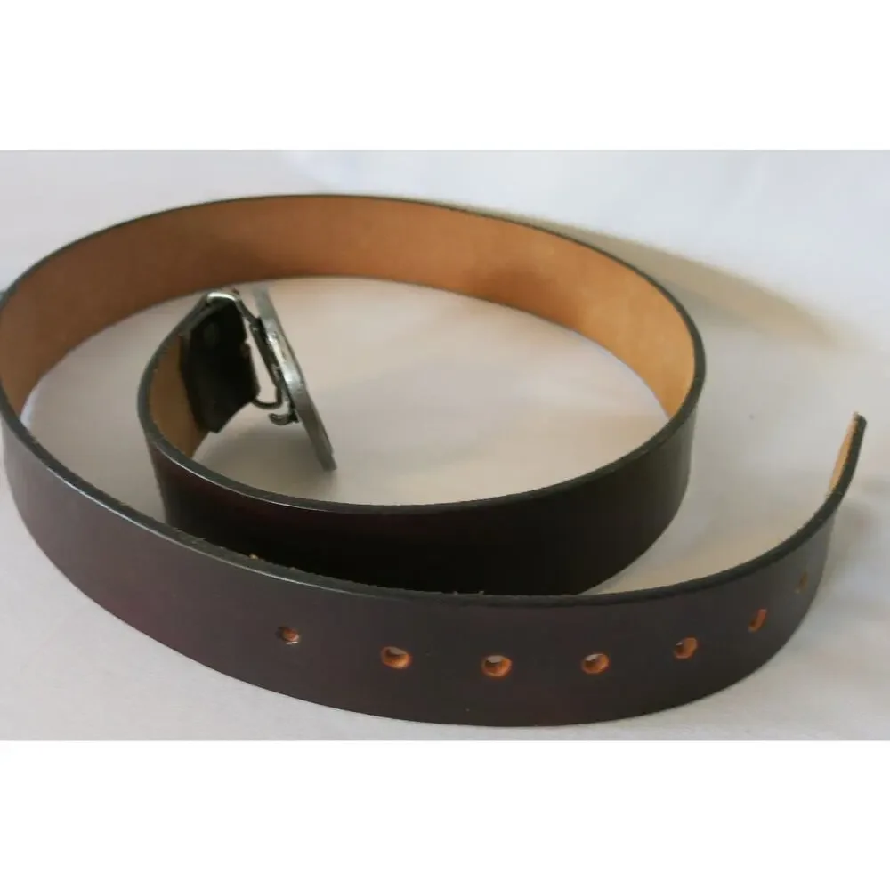 Men's Leather Belt L/XL* Personalized HAL Religious Marriage Silver Buckle Brown